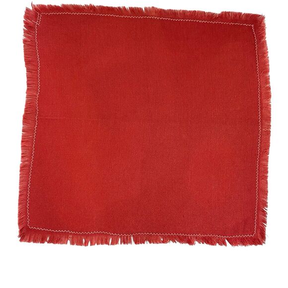 Lot of 10 Cloth Napkins Coral 11" x 10" Solid Pattern Fringe Dining Luncheon - Picture 2 of 4